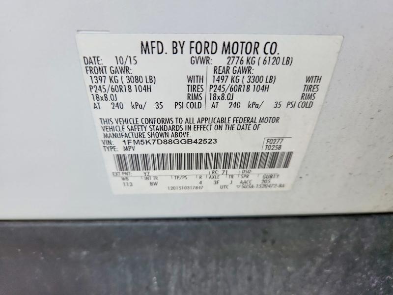Продажа на аукционе авто 2016 Ford Explorer, vin: 1FM5K7D88GGB42523, номер лота: 54204376