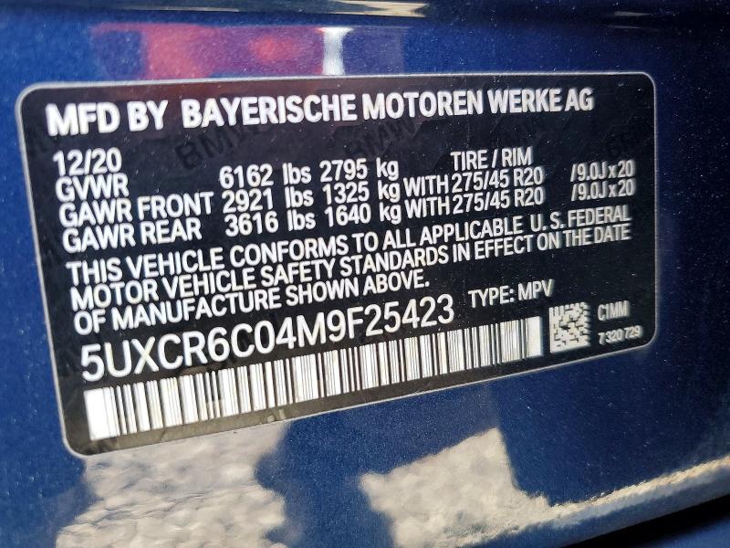 54060836 :رقم المزاد ، 5UXCR6C04M9F25423 vin ، 2021 Bmw X5 مزاد بيع