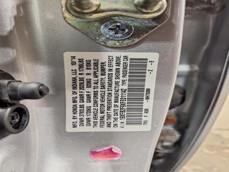 Продаж на аукціоні авто 2015 Honda Civic, vin: 19XFB2F9XFE011142, номер лоту: 54401716