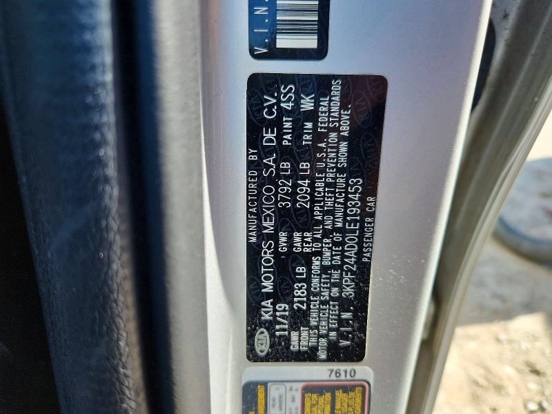 2020 Kia Forte მანქანა იყიდება აუქციონზე, vin: 3KPF24AD0LE193453, აუქციონის ნომერი: 53452426