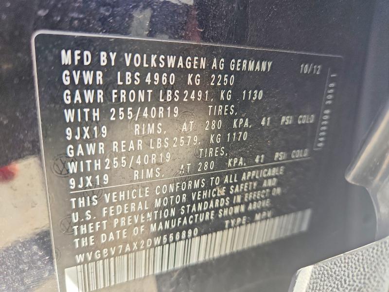 54504696 :رقم المزاد ، WVGBV7AX2DW556890 vin ، 2013 Volkswagen Tiguan مزاد بيع