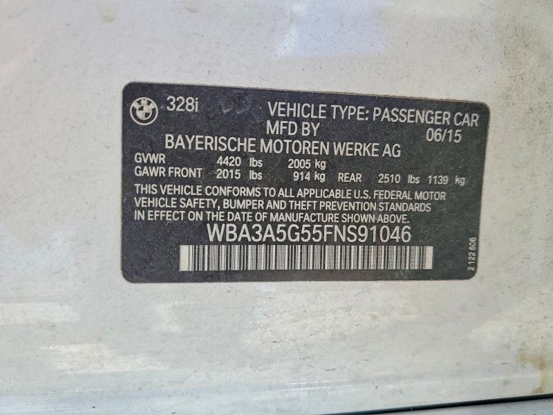2015 Bmw 328 მანქანა იყიდება აუქციონზე, vin: WBA3A5G55FNS91046, აუქციონის ნომერი: 53669416
