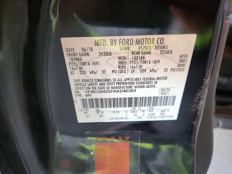 2010 Ford Escape მანქანა იყიდება აუქციონზე, vin: 1FMCU0DG7AKD40353, აუქციონის ნომერი: 53401296
