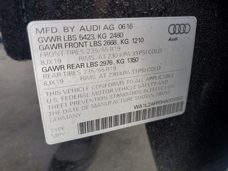 Aukcja sprzedaży 2017 Audi Q5, vin: WA1L2AFP0HA009590, numer aukcji: 54607766