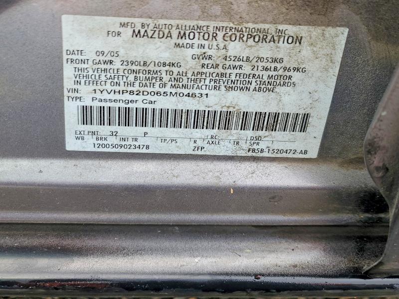 Aukcja sprzedaży 2006 Mazda 6, vin: 1YVHP82D065M04631, numer aukcji: 55190046