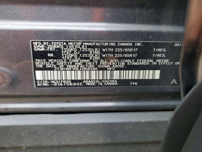 2020 Toyota Rav4 მანქანა იყიდება აუქციონზე, vin: 2T3H1RFV0LC068288, აუქციონის ნომერი: 52170196
