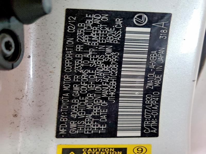 2012 Lexus Ct მანქანა იყიდება აუქციონზე, vin: JTHKD5BH1C2087993, აუქციონის ნომერი: 52567626
