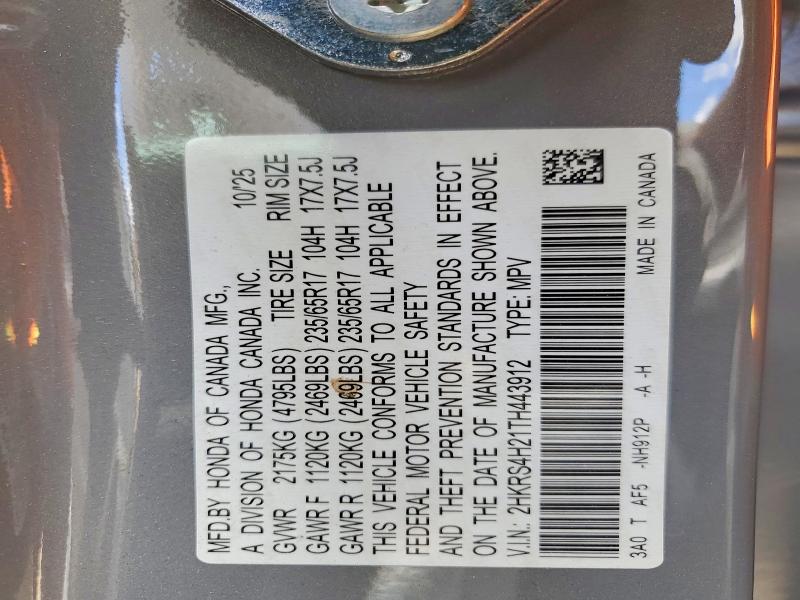 55447176 :رقم المزاد ، 2HKRS4H21TH443912 vin ، 2026 Honda Cr-v مزاد بيع