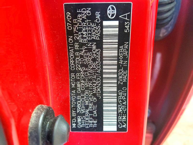 Aukcja sprzedaży 2010 Toyota Prius, vin: JTDKN3DU1A0034443, numer aukcji: 53466036