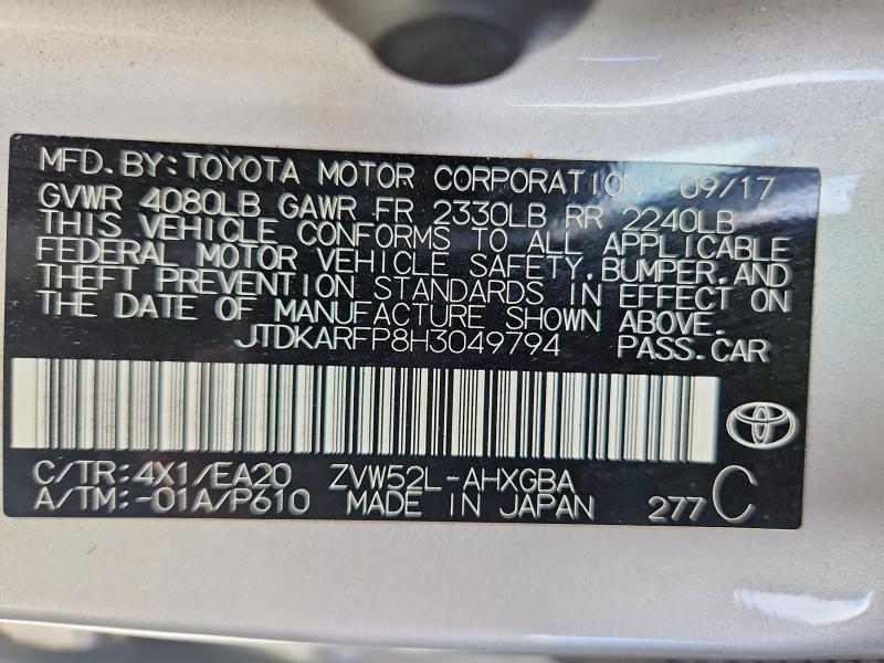 Продажа на аукционе авто 2017 Toyota Prius Prime, vin: JTDKARFP8H3049794, номер лота: 52233586