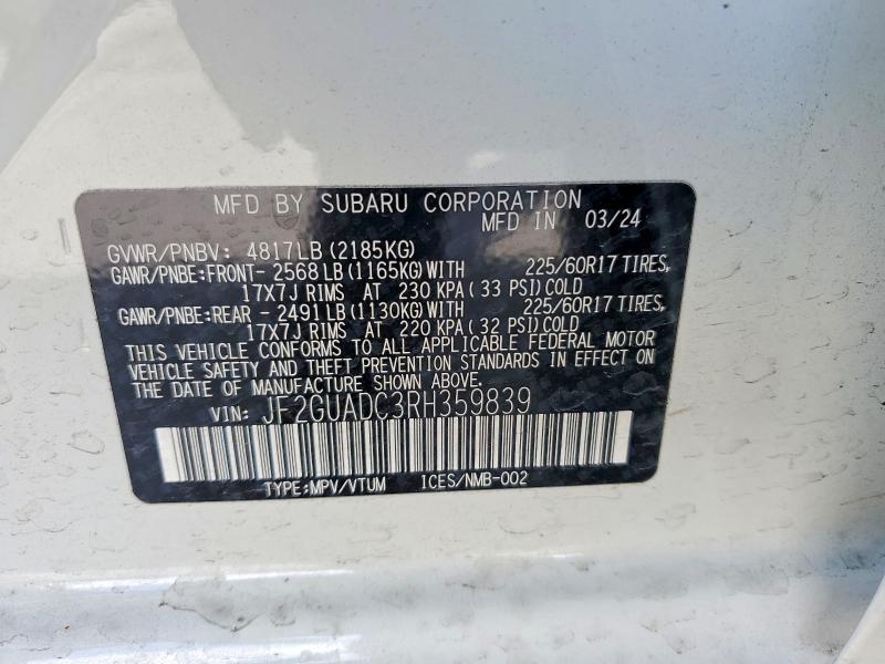 52453346 :رقم المزاد ، JF2GUADC3RH359839 vin ، 2024 Subaru Crosstrek مزاد بيع