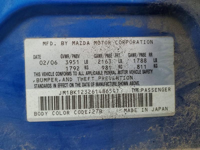 54537916 :رقم المزاد ، JM1BK123261486541 vin ، 2006 Mazda 3 مزاد بيع