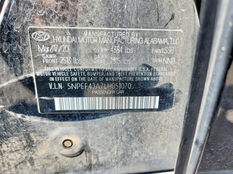 2020 Hyundai Sonata მანქანა იყიდება აუქციონზე, vin: 5NPEF4JA7LH051070, აუქციონის ნომერი: 52963586