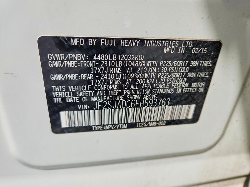 Продаж на аукціоні авто 2015 Subaru Forester, vin: JF2SJADC6FH593763, номер лоту: 53902886