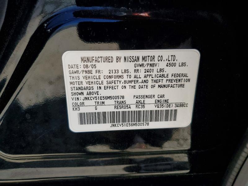 53910796 :رقم المزاد ، JNKCV51E56M500578 vin ، 2006 Infiniti G35 مزاد بيع