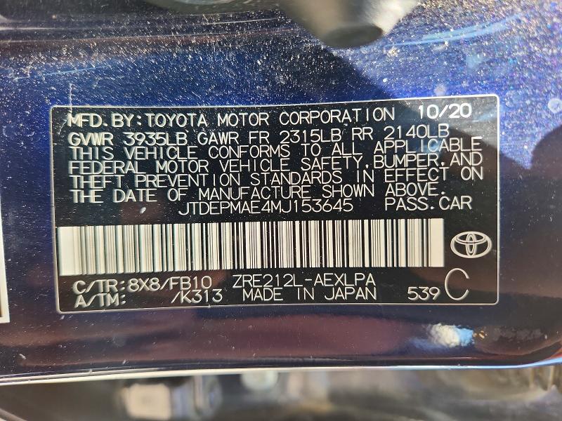 Продажа на аукционе авто 2021 Toyota Corolla, vin: JTDEPMAE4MJ153645, номер лота: 53588046