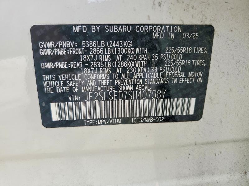 2025 Subaru Forester მანქანა იყიდება აუქციონზე, vin: JF2SLSED7SH407987, აუქციონის ნომერი: 52741196
