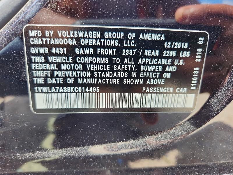 Продаж на аукціоні авто 2019 Volkswagen Passat, vin: 1VWLA7A38KC014495, номер лоту: 53651296