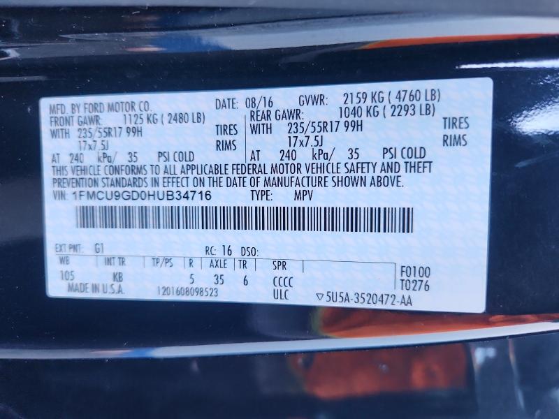 Aukcja sprzedaży 2017 Ford Escape, vin: 1FMCU9GD0HUB34716, numer aukcji: 53159726