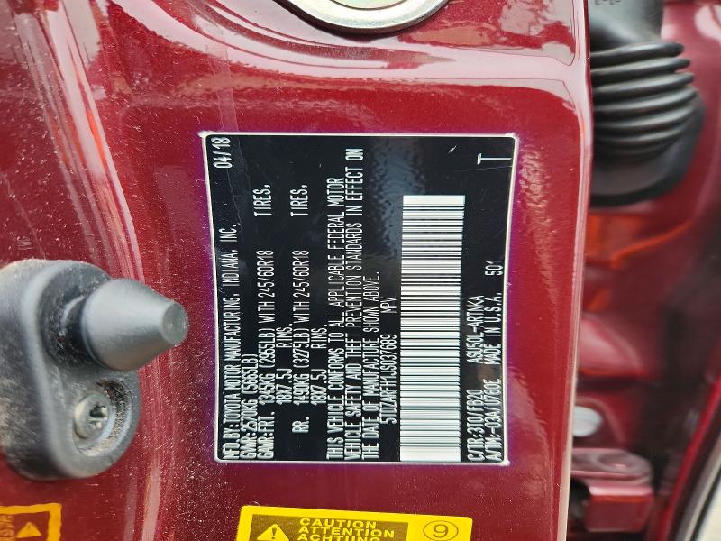 Aukcja sprzedaży 2018 Toyota Highlander, vin: 5TDZARFH1JS037689, numer aukcji: 52567726