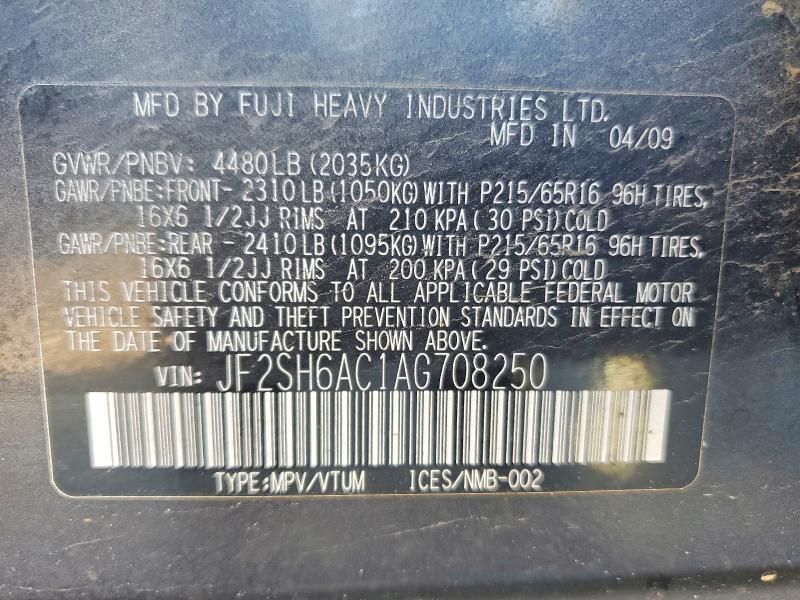 Продаж на аукціоні авто 2010 Subaru Forester, vin: JF2SH6AC1AG708250, номер лоту: 55276436