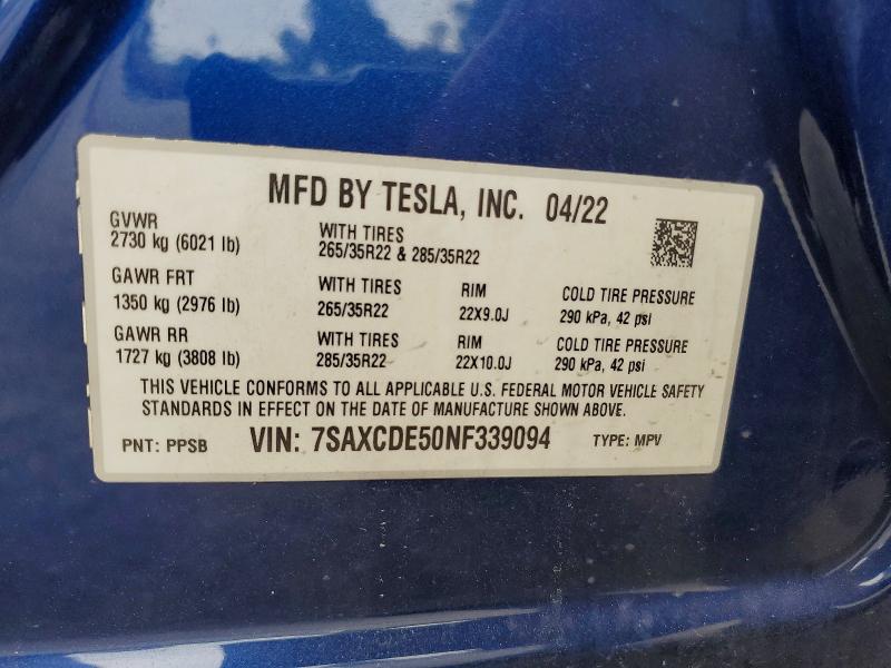 Продаж на аукціоні авто 2022 Tesla Model X, vin: 7SAXCDE50NF339094, номер лоту: 53280316