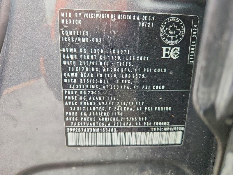 Продаж на аукціоні авто 2021 Volkswagen Tiguan, vin: 3VV2B7AX3MM153483, номер лоту: 53626056