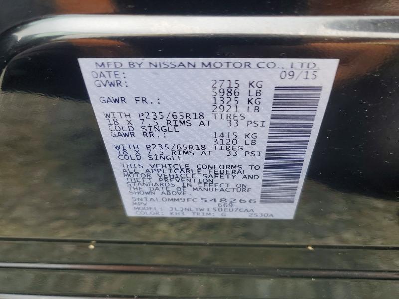 51848786 :رقم المزاد ، 5N1AL0MM9FC548266 vin ، 2015 Infiniti Qx60 مزاد بيع