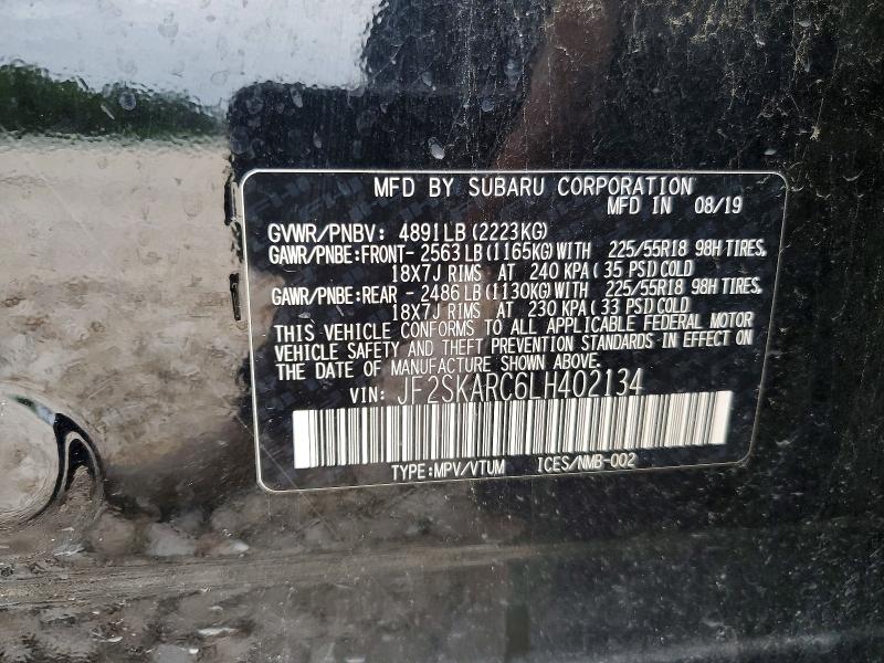 Aukcja sprzedaży 2020 Subaru Forester, vin: JF2SKARC6LH402134, numer aukcji: 54408576