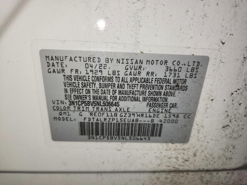 52301356 :رقم المزاد ، 3N1CP5BV5NL506645 vin ، 2022 Nissan Kicks مزاد بيع