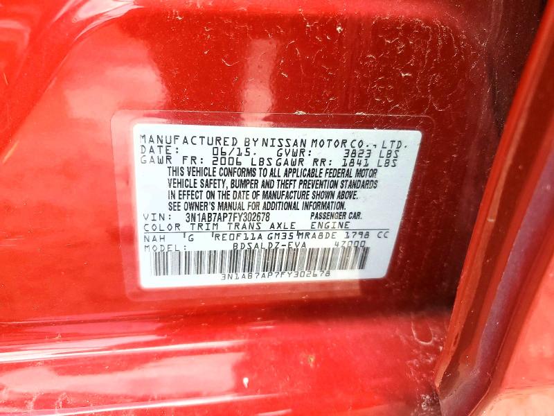 2015 Nissan Sentra მანქანა იყიდება აუქციონზე, vin: 3N1AB7AP7FY302678, აუქციონის ნომერი: 55423006