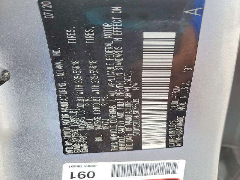 2020 Toyota Sienna მანქანა იყიდება აუქციონზე, vin: 5TDYZ3DC9LS076509, აუქციონის ნომერი: 53821866