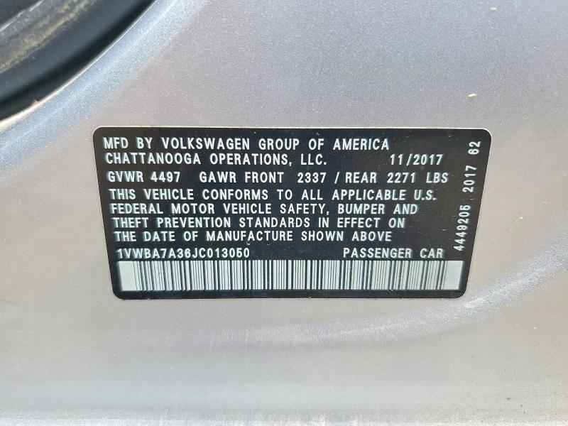 Продаж на аукціоні авто 2018 Volkswagen Passat, vin: 1VWBA7A36JC013050, номер лоту: 54442586