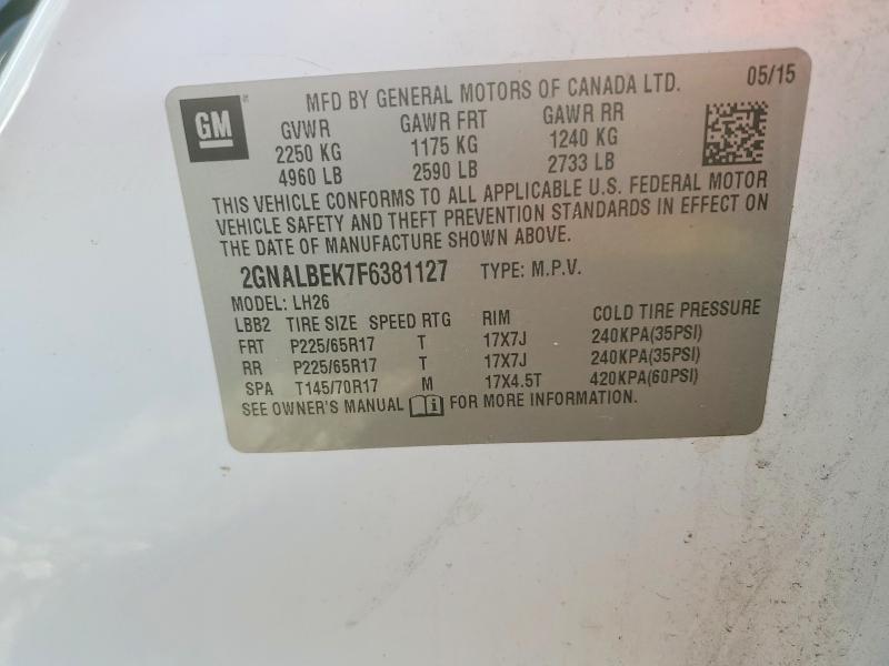 Aukcja sprzedaży 2015 Chevrolet Equinox, vin: 2GNALBEK7F6381127, numer aukcji: 55613486
