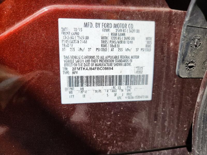 2015 Ford Edge მანქანა იყიდება აუქციონზე, vin: 2FMTK4J84FBC08694, აუქციონის ნომერი: 53050976