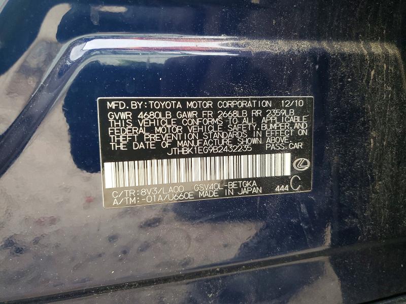 Aukcja sprzedaży 2011 Lexus Es, vin: JTHBK1EG9B2432235, numer aukcji: 52155436