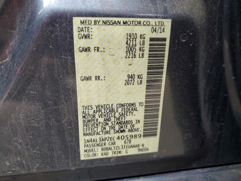 52538526 :رقم المزاد ، 1N4AL3AP2EC405989 vin ، 2014 Nissan Altima مزاد بيع
