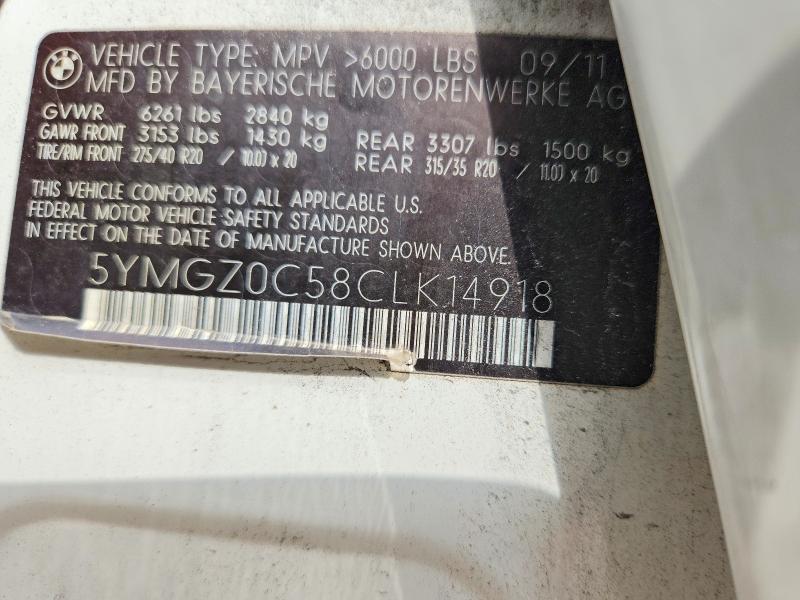 52767236 :رقم المزاد ، 5YMGZ0C58CLK14918 vin ، 2012 Bmw X6 مزاد بيع