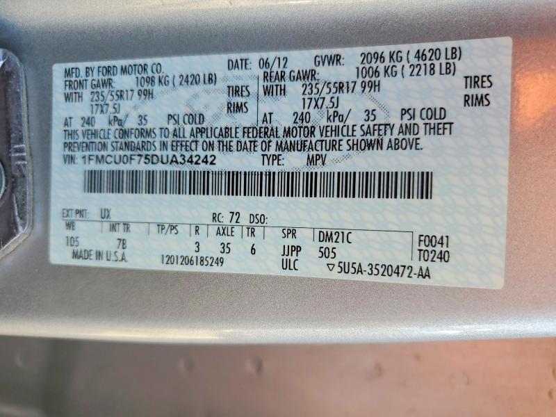 Продаж на аукціоні авто 2013 Ford Escape, vin: 1FMCU0F75DUA34242, номер лоту: 54007536