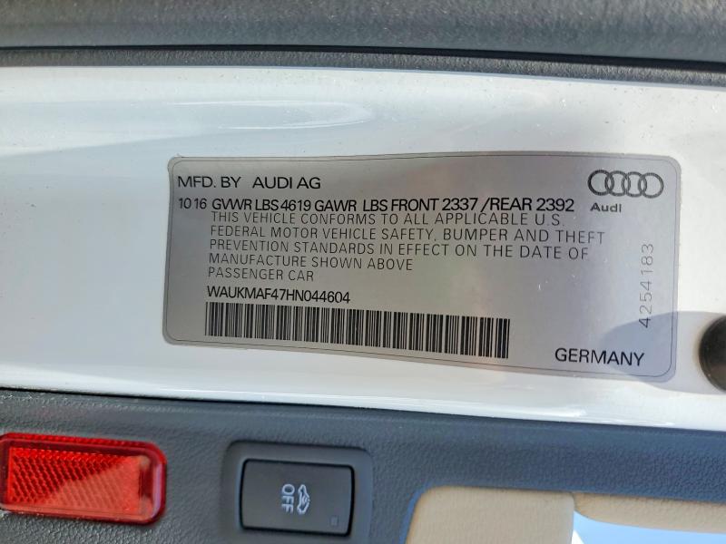 Продаж на аукціоні авто 2017 Audi A4, vin: WAUKMAF47HN044604, номер лоту: 54188366