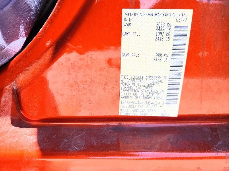 2022 Nissan Altima მანქანა იყიდება აუქციონზე, vin: 1N4BL4CW4NN364543, აუქციონის ნომერი: 54463396