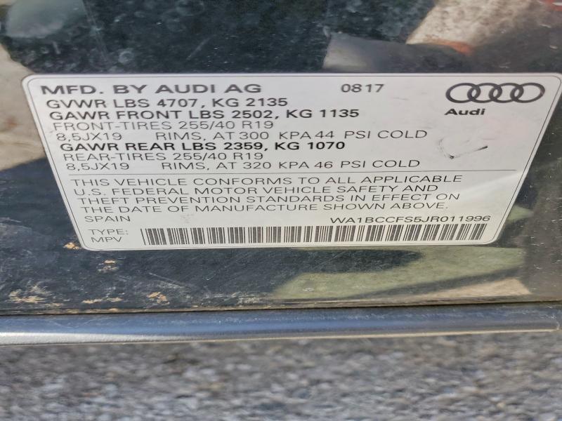 53721696 :رقم المزاد ، WA1BCCFS5JR011996 vin ، 2018 Audi Q3 مزاد بيع