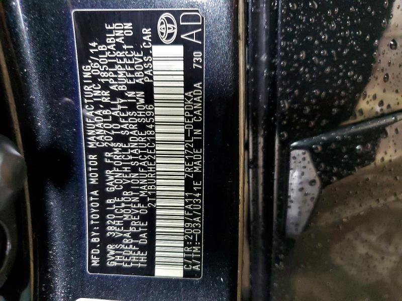 54472556 :رقم المزاد ، 2T1BURHE2EC184596 vin ، 2014 Toyota Corolla مزاد بيع