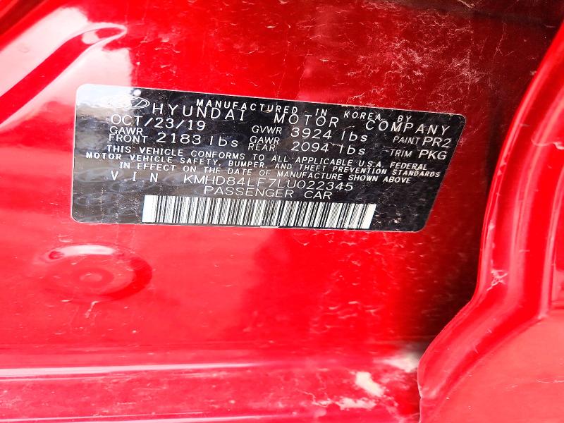 Продажа на аукционе авто 2020 Hyundai Elantra, vin: KMHD84LF7LU022345, номер лота: 50157506