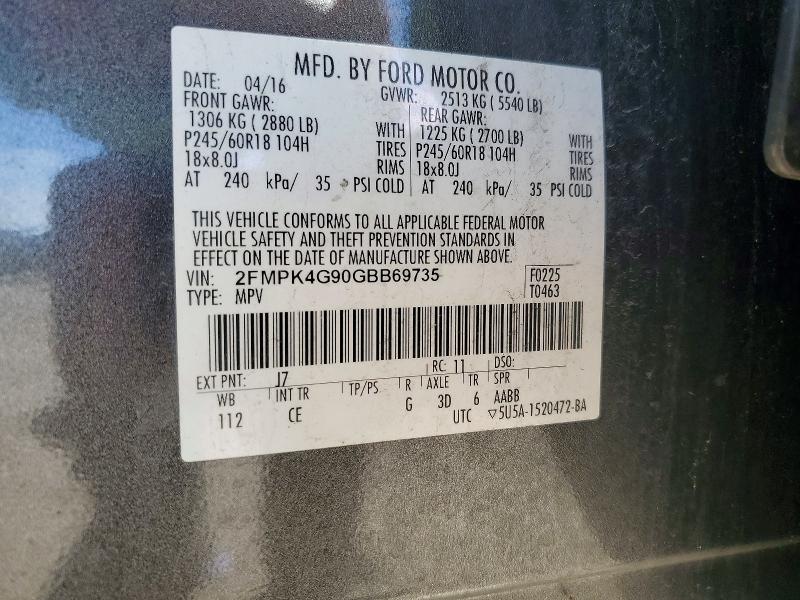 2016 Ford Edge მანქანა იყიდება აუქციონზე, vin: 2FMPK4G90GBB69735, აუქციონის ნომერი: 52477456