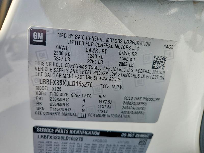 Продажа на аукционе авто 2020 Buick Envision, vin: LRBFX3SX0LD165270, номер лота: 53101556