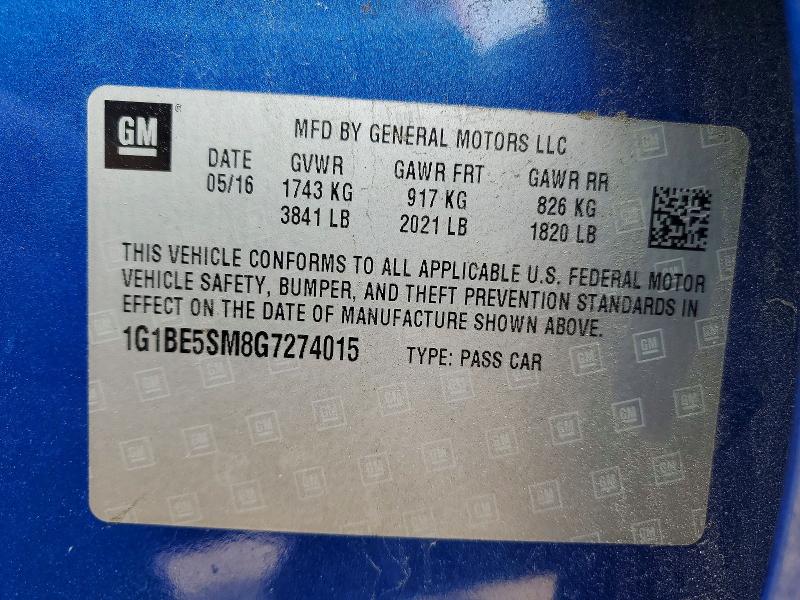 Продаж на аукціоні авто 2016 Chevrolet Cruze, vin: 1G1BE5SM8G7274015, номер лоту: 53188166