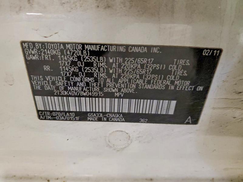 52570246 :رقم المزاد ، 2T3DK4DV7BW049915 vin ، 2011 Toyota Rav4 مزاد بيع