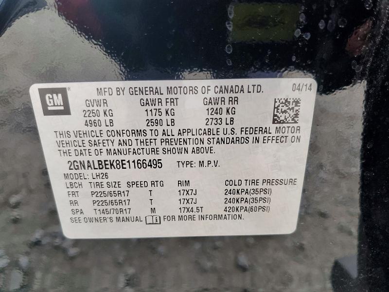 Aukcja sprzedaży 2014 Chevrolet Equinox, vin: 2GNALBEK8E1166495, numer aukcji: 54014506
