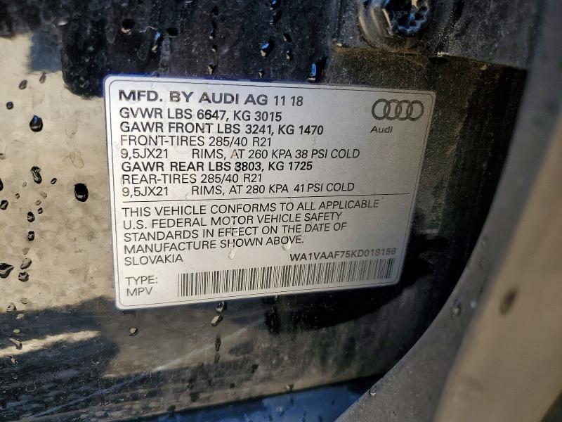 Продажа на аукционе авто 2019 Audi Q7, vin: WA1VAAF75KD018156, номер лота: 52853756